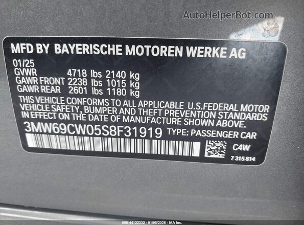 3MW69CW05S8F31919 2025 BMW 3 SERIES Gray ძრავის განყოფილების ხედი