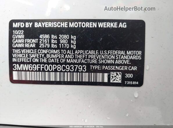 3MW69FF00P8C93793 2023 BMW 3 SERIES White Widok komory silnika
