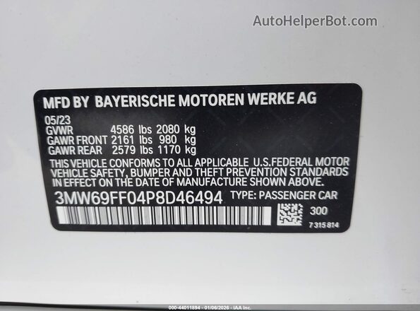 3MW69FF04P8D46494 2023 BMW 3 SERIES White Вид підкапотного простору