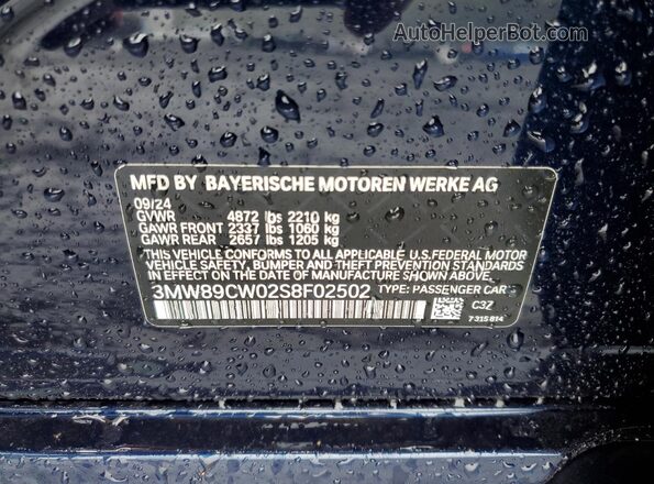 3MW89CW02S8F02502 2025 BMW 3 SERIES Blue Widok komory silnika