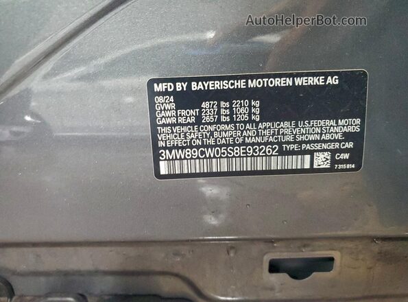 3MW89CW05S8E93262 2025 BMW 3 SERIES Gray Widok naklejki z numerem VIN