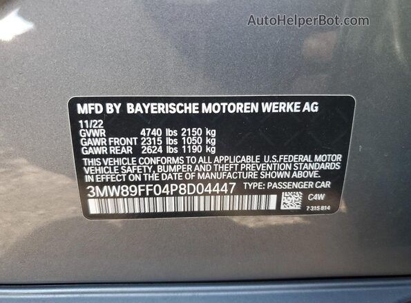 3MW89FF04P8D04447 2023 BMW 3 SERIES Silver Vista del compartimento del motor