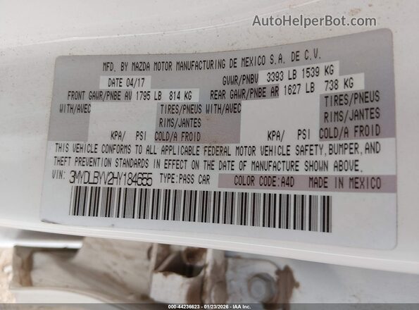 3MYDLBYV2HY184655 2017 TOYOTA YARIS IA White 