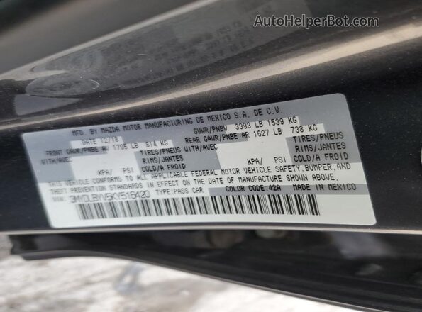 3MYDLBYV5KY516420 2019 TOYOTA YARIS Gray Вид наклейки з VIN-кодом