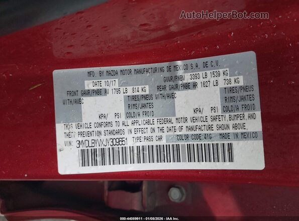 3MYDLBYVXJY309651 2018 TOYOTA YARIS IA Red 