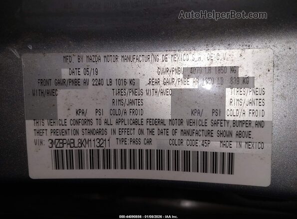 3MZBPABL8KM113211 2019 MAZDA 3 Silver Engine compartment view