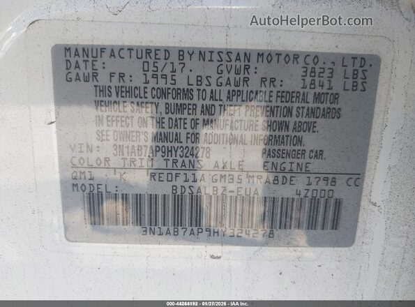 3N1AB7AP9HY324278 2017 NISSAN SENTRA White Շարժիչի բաժամունքի տեսք