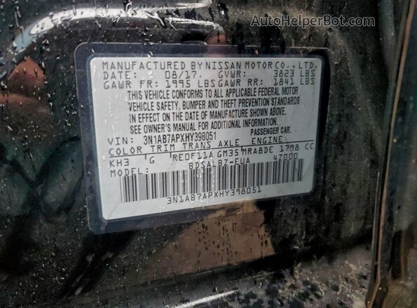 3N1AB7APXHY398051 2017 NISSAN SENTRA Black Widok naklejki z numerem VIN