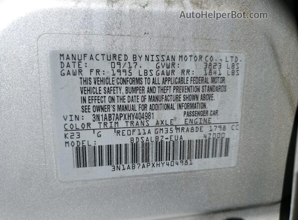 3N1AB7APXHY404981 2017 NISSAN SENTRA Silver 