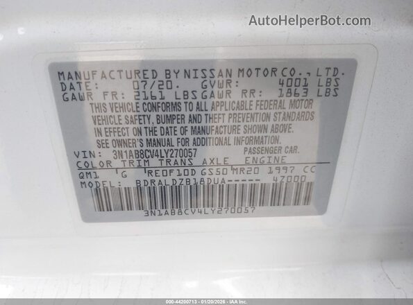 3N1AB8CV4LY270057 2020 NISSAN SENTRA White 