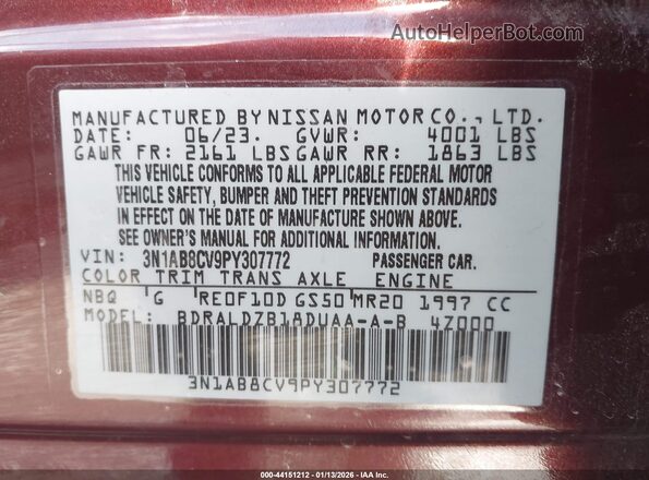 3N1AB8CV9PY307772 2023 NISSAN SENTRA Maroon Շարժիչի բաժամունքի տեսք