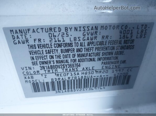 3N1AB8DV2SY369764 2025 NISSAN SENTRA White 