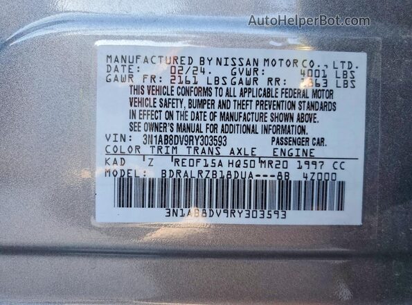 3N1AB8DV9RY303593 2024 NISSAN SENTRA Угольный Вид наклейки с VIN-кодом