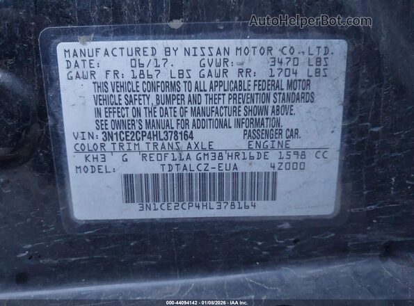 3N1CE2CP4HL378164 2017 NISSAN VERSA NOTE Black Engine compartment view