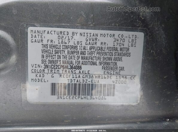 3N1CE2CP6HL364086 2017 NISSAN VERSA NOTE Gray 