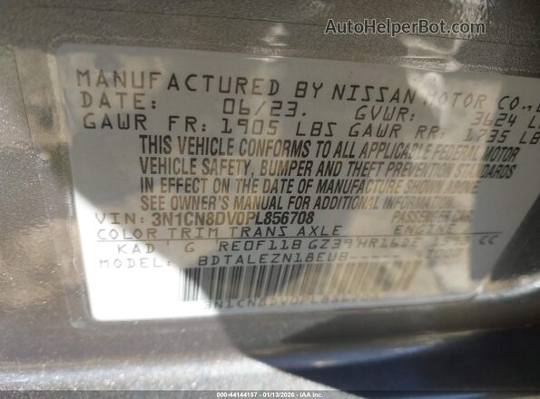 3N1CN8DV0PL856708 2023 NISSAN VERSA Gray 