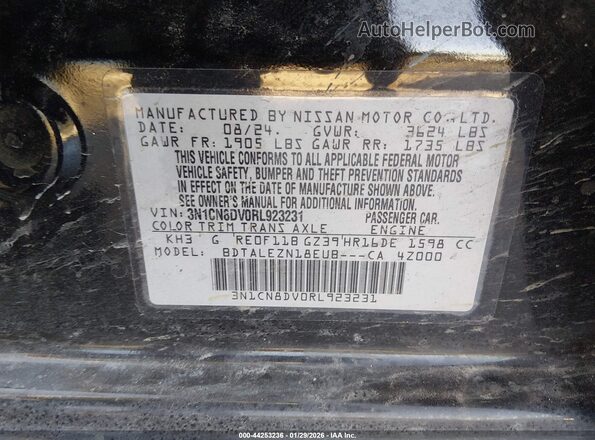 3N1CN8DV0RL923231 2024 NISSAN VERSA Черный 
