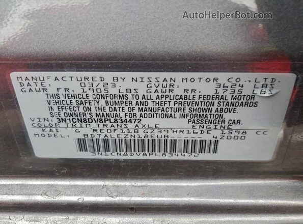 3N1CN8DV8PL834472 2023 NISSAN VERSA Gray 