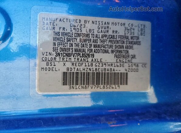 3N1CN8FV7PL852619 2023 NISSAN VERSA Синий Вид подкапотного пространства