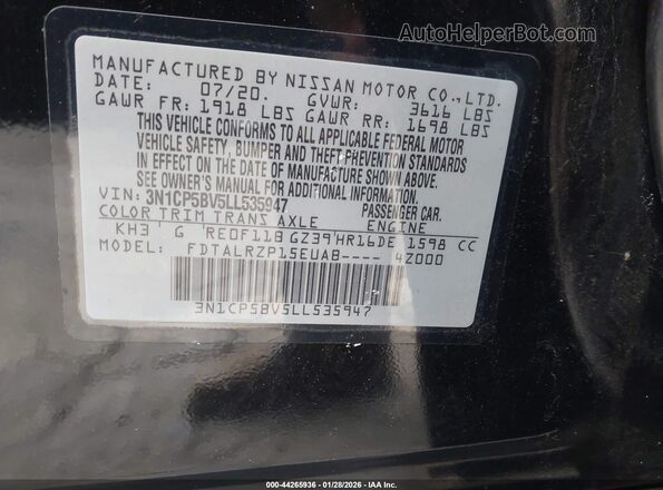 3N1CP5BV5LL535947 2020 NISSAN KICKS Черный 