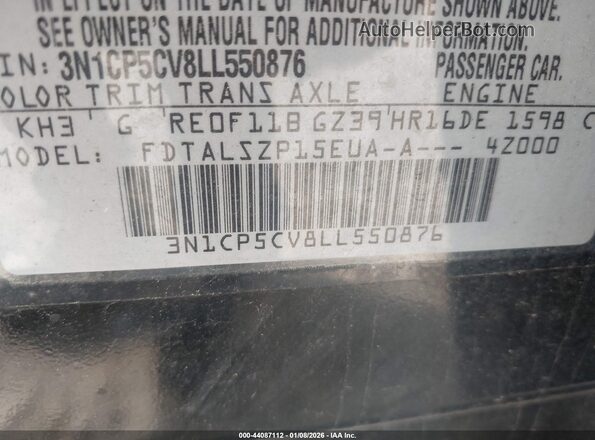 3N1CP5CV8LL550876 2020 NISSAN KICKS Black Engine compartment view