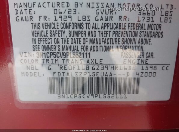3N1CP5CV9PL552111 2023 NISSAN KICKS Burgundy Շարժիչի բաժամունքի տեսք