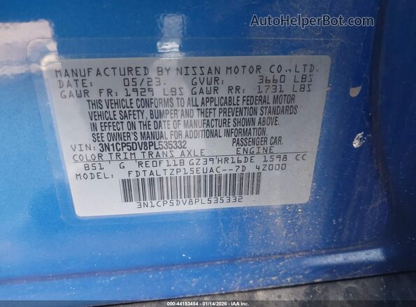 3N1CP5DV8PL535332 2023 NISSAN KICKS Blue Вид підкапотного простору