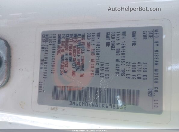 3N6CM0KN8LK698152 2020 NISSAN NV200  CARGO White Вид підкапотного простору