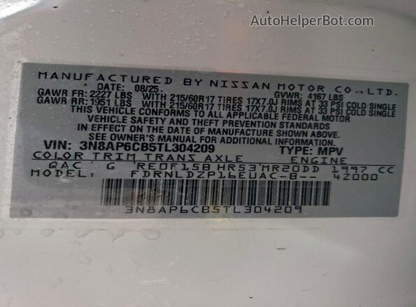 3N8AP6CB5TL304209 2026 NISSAN KICKS White 
