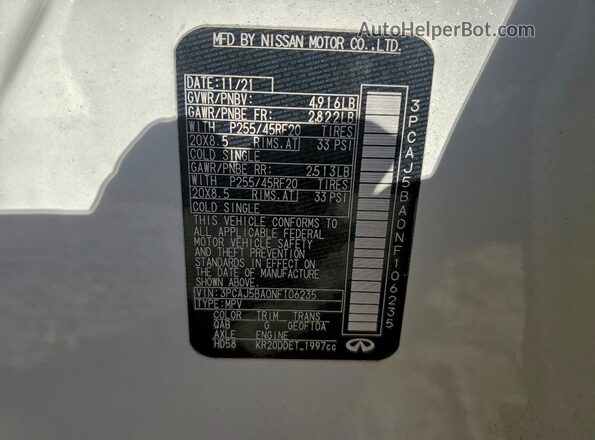 3PCAJ5BA0NF106235 2022 INFINITI QX50 Белый Вид подкапотного пространства
