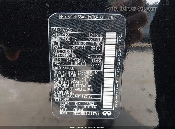 3PCAJ5BA3PF122190 2023 INFINITI QX50 Black Engine compartment view