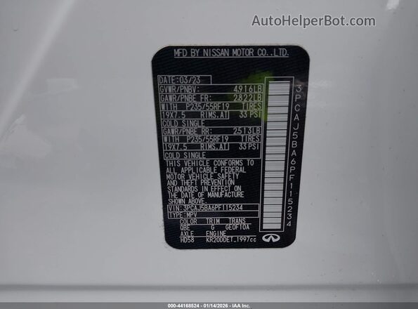 3PCAJ5BA6PF115234 2023 INFINITI QX50 White Вид підкапотного простору