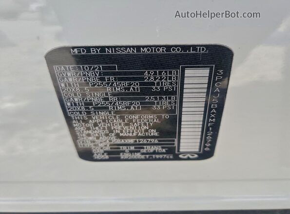 3PCAJ5BAXMF126796 2021 INFINITI QX50 White 