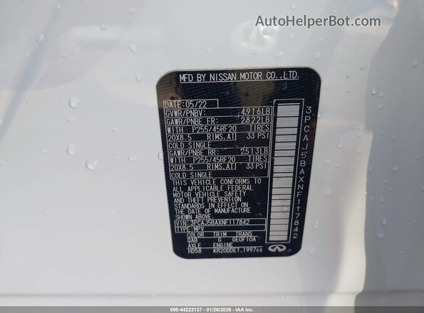 3PCAJ5BAXNF117842 2022 INFINITI QX50 White ძრავის განყოფილების ხედი