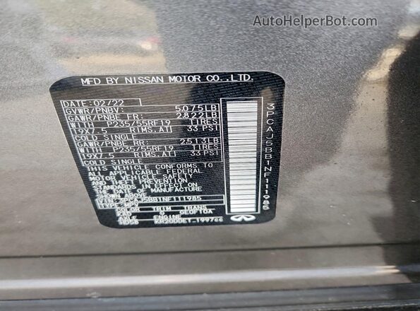 3PCAJ5BB1NF111985 2022 INFINITI QX50 Gray Вид наклейки з VIN-кодом