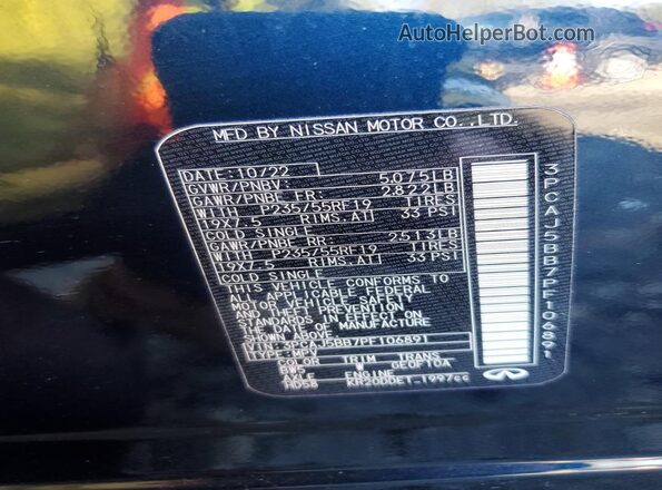 3PCAJ5BB7PF106891 2023 INFINITI QX50 Blue Вид наклейки з VIN-кодом