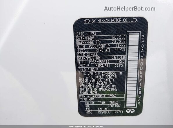 3PCAJ5BB8RF108569 2024 INFINITI QX50 White 