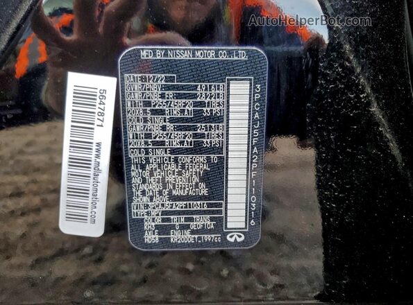 3PCAJ5FA2PF110316 2023 INFINITI QX50 Black Vista de la etiqueta del VIN