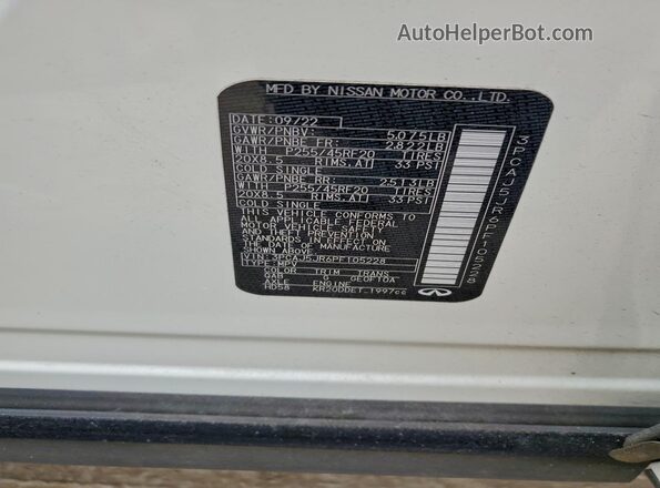 3PCAJ5JR6PF105228 2023 INFINITI QX55 White Вид наклейки з VIN-кодом