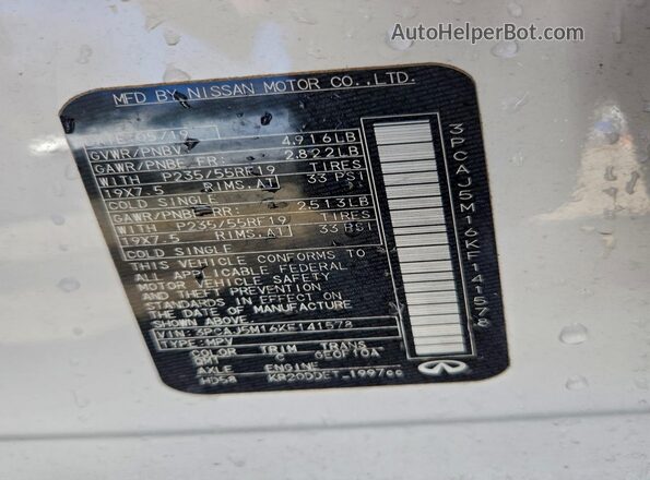3PCAJ5M16KF141578 2019 INFINITI QX50 Белый Вид наклейки с VIN-кодом