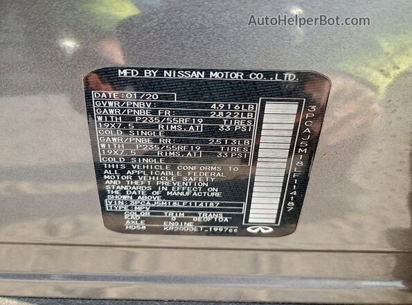 3PCAJ5M18LF114187 2020 INFINITI QX50 Gray 