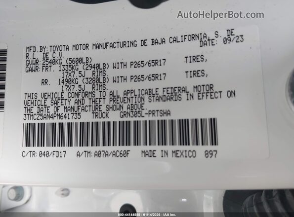 3TMCZ5AN4PM641735 2023 TOYOTA TACOMA White 