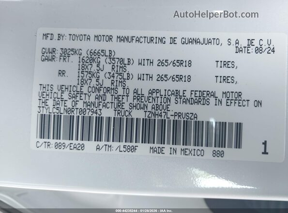 3TYLC5LN0RT007943 2024 TOYOTA TACOMA HYBRID Белый Вид подкапотного пространства