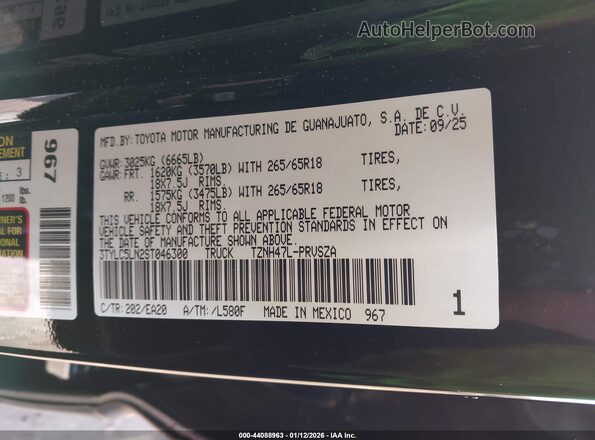 3TYLC5LN2ST046300 2025 TOYOTA TACOMA HYBRID Black ძრავის განყოფილების ხედი