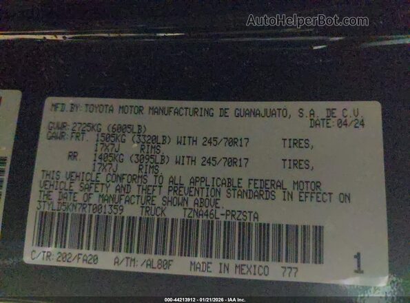 3TYLD5KN7RT001359 2024 TOYOTA TACOMA Black Vista del compartimento del motor