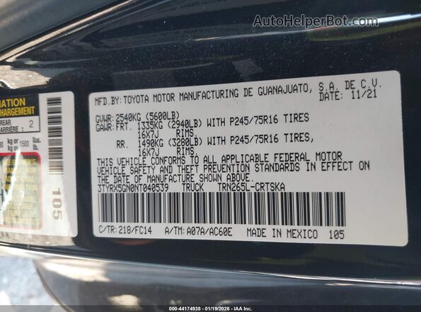3TYRX5GN0NT040539 2022 TOYOTA TACOMA Черный Вид подкапотного пространства