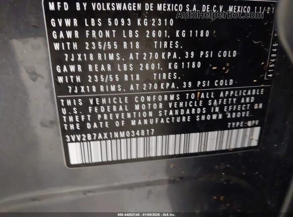 3VV2B7AX1NM034817 2022 VOLKSWAGEN TIGUAN Gray Vista del compartimento del motor