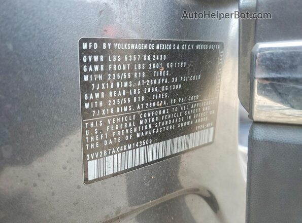 3VV2B7AX4KM143509 2019 VOLKSWAGEN TIGUAN Gray Widok wnętrza 360 stopni
