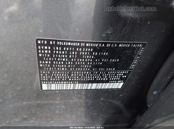 3VV2B7AX5MM028128 2021 VOLKSWAGEN TIGUAN Gray Вид підкапотного простору