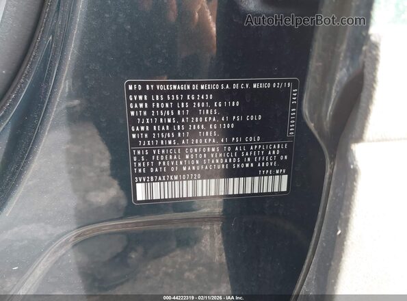 3VV2B7AX7KM107720 2019 VOLKSWAGEN TIGUAN Blue Вид підкапотного простору